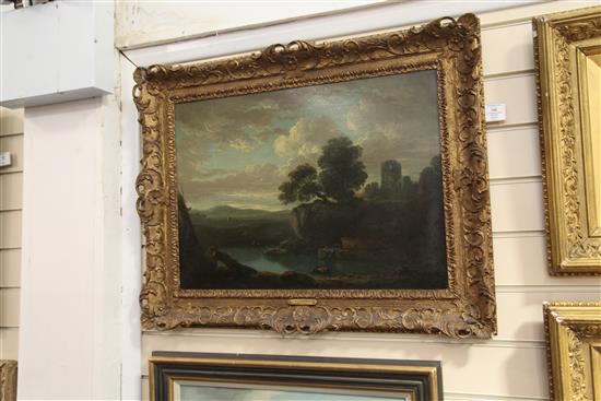 Attributed to Richard Wilson (1714-1782) River landscape with hilltop castle 16.5 x 23.25in.